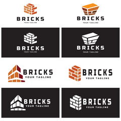 creative brick logo designs for buildings, architectural buildings, civil engineering, building materials shops