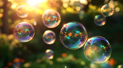 Yellow Soap Bubbles on Green Background, Abstract Image, Texture, Pattern, Wallpaper, Cover and Screen of Smartphone, Cell Phone, Computer, Laptop, 9:16 and 16:9 Format