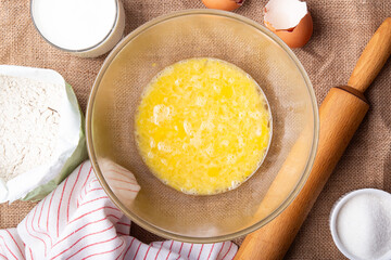 Wholesome Ingredients -crafting a Batter with Citrus Accent. Recipe with eggs, wholegrain flour, sugar and kefir