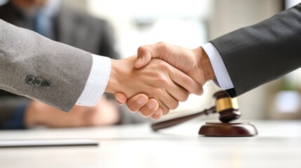 Lawyers Shaking Hands with Gavel in Background