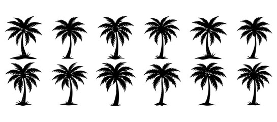 set of palm tree silhouette vector illustration