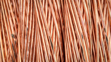 Aligned copper wires displaying consistent patterns and detailed textures in a parallel arrangement.