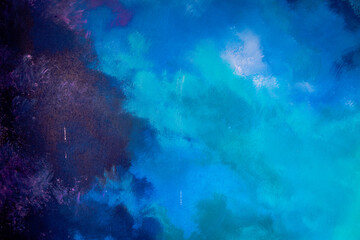 Abstract Brush Stroke Painting with Shades of Blue, Purple, and Green.