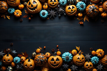 Vibrant Halloween decorations on a dark backdrop