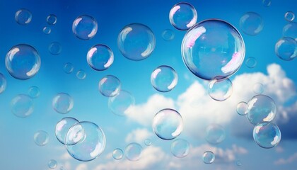 青空に飛ぶシャボン玉の壁紙