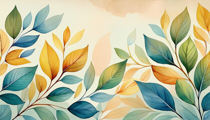 Nature-inspired leaf motif depicted in watercolors.