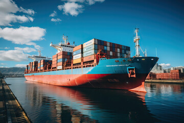 Fototapeta premium Cargo ship transporting containers on a sunny day
