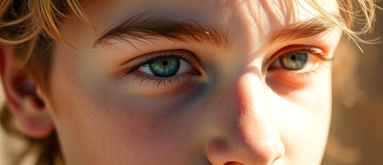 Close-up of a child's face with blue eyes