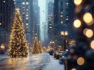 Urban Winter Scene Featuring a Grand Christmas Tree