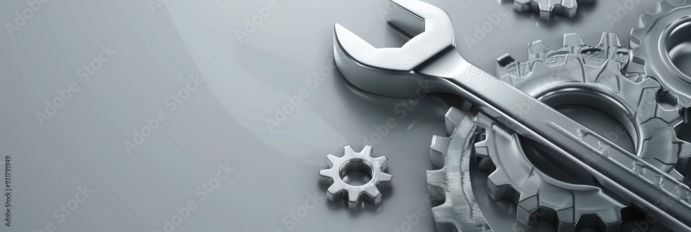 Aufkleber a simple logo design combines metallic gears and a wrench, symbolizing mechanical repair and enginee