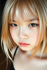 Fototapeta premium Close-up portrait of a young girl with blonde hair and brown eyes