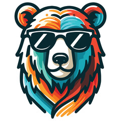 Naklejka premium Colorful abstract bear in sunglasses vector illustration on white background, ideal for t-shirts