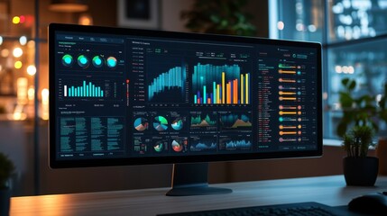 Financial Data Analysis Charts and Graphs on Computer Screen