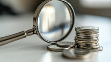 Magnifying Glass and Stack of Coins