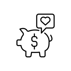 Love Piggy bank outline icons, minimalist vector illustration ,simple transparent graphic element .Isolated on white background