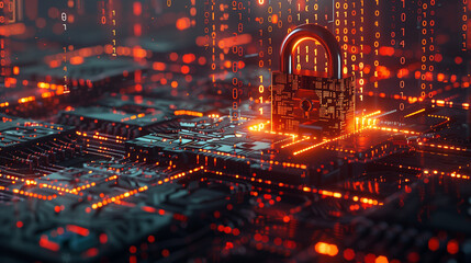 Obraz premium Cybersecurity Padlock with Binary Code