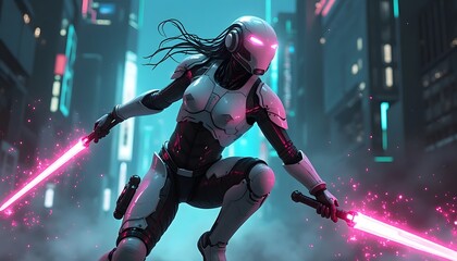Cyber Warrior in Neon Metropolis

