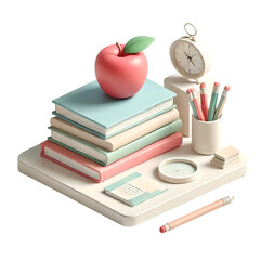 Teacher's desk clipart with an apple and books.