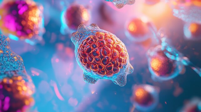 Pancreatic beta cells are engaged in the production of insulin, displaying intricate cellular structures and a dynamic environment