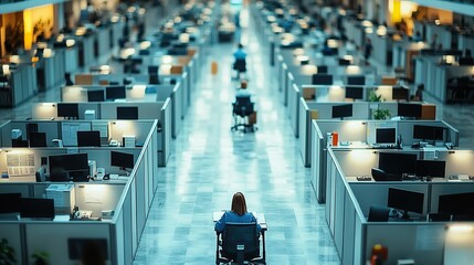 Obraz premium Vast Office Space with Distant Workstations