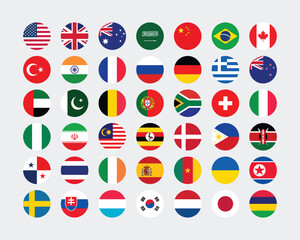 Giant Round Flag Collection. Set of World Country National Flag. 
