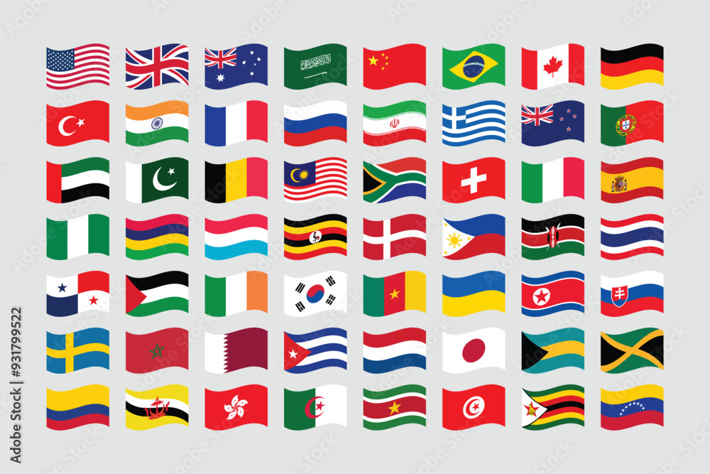 Wall mural giant flag collection. set of world country national flag.