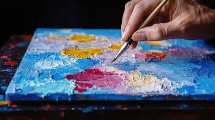 Close-Up of Hand Painting Vibrant Abstract Art