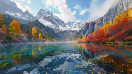 Obraz premium Autumn Reflections in Mountain Lake.