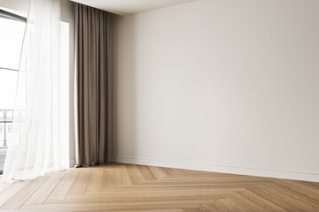 Modern interior design of apartment, empty living room with white wall, panorama. 3d Rendering