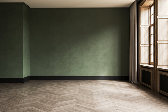 Fototapeta empty living room with green tones wall