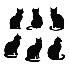 vector isolated silhouette cat set,  Cat silhouette vector pictogram ,Vector silhouette of the cat sitting, black color, isolated on white background