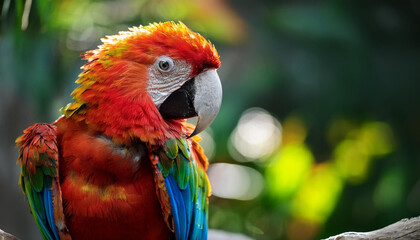 Vibrant Tropical Parrot Perched on Branch with Colorful Plumage and Foliage