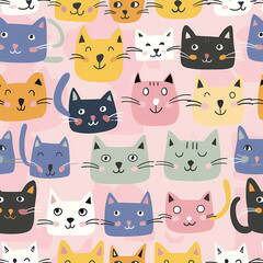 colorful cute cat pattern background