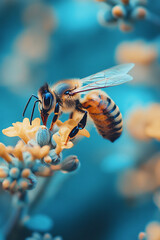 bee in a colorful flower garden with blur background generated by AI
