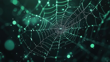 Glowing Neon Green Spiderweb Casts Eerie Light in Dark Corner, Generative Ai