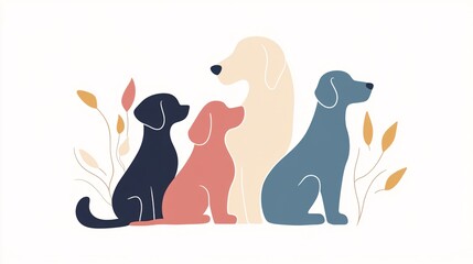 Obraz premium Abstract design of pets in a minimalistic style with soft muted colors on a white background