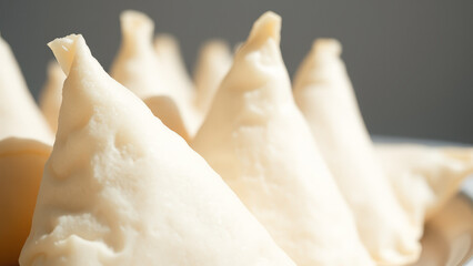 Close up of samosas