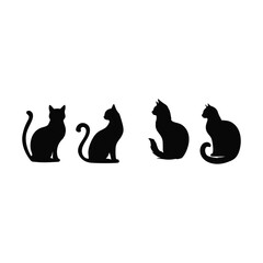 vector isolated silhouette cat set,  Cat silhouette vector pictogram ,Vector silhouette of the cat sitting, black color, isolated on white background