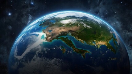Fototapeta premium Realistic 3D earth globe spinning in dark space background. 4K Video