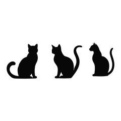 vector isolated silhouette cat set,  Cat silhouette vector pictogram ,Vector silhouette of the cat sitting, black color, isolated on white background