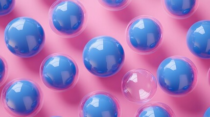 Blue Soap Bubbles on Green Background, Abstract Image, Texture, Pattern, Wallpaper, Cover and Screen of Smartphone, Cell Phone, Computer, Laptop, 9:16 and 16:9 Format