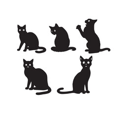 vector isolated silhouette cat set,  Cat silhouette vector pictogram ,Vector silhouette of the cat sitting, black color, isolated on white background