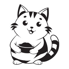 cat eating vector silhouette illustration isolated on white background