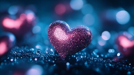 Fototapeta premium Tiny hearts with a glossy finish on a dark background