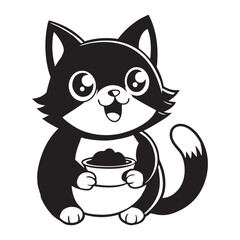 cat eating vector silhouette illustration isolated on white background