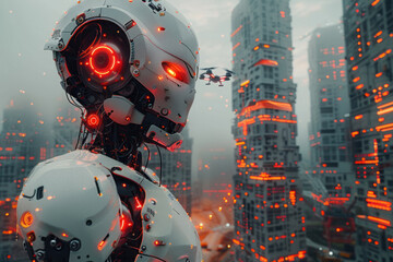 AI robots managing drone work at site