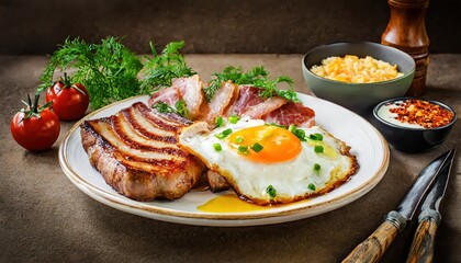 A sizzling steak complemented by a perfectly fried egg, ideal for those who love rich, indulgent flavors.