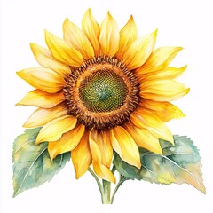 Naklejka premium Vivid Watercolor Sunflower Illustration Showcasing Detailed Petals and Bright Yellow Bloom