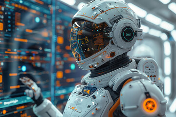 Fototapeta premium AI robots enhance automation in futuristic factory