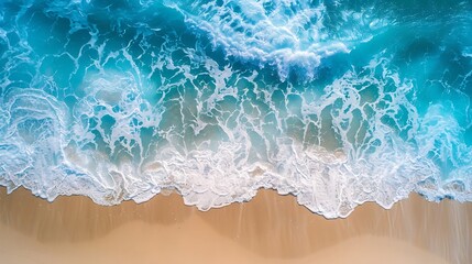Ocean waves on the beach as a background Aerial top down view of beach and sea with blue water waves Beautiful natural summer vacation holidays background in Vietnam Vietnam beach : Generative AI